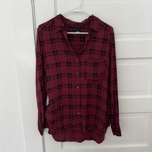 Aritzia Burgundy Plaid Blouse